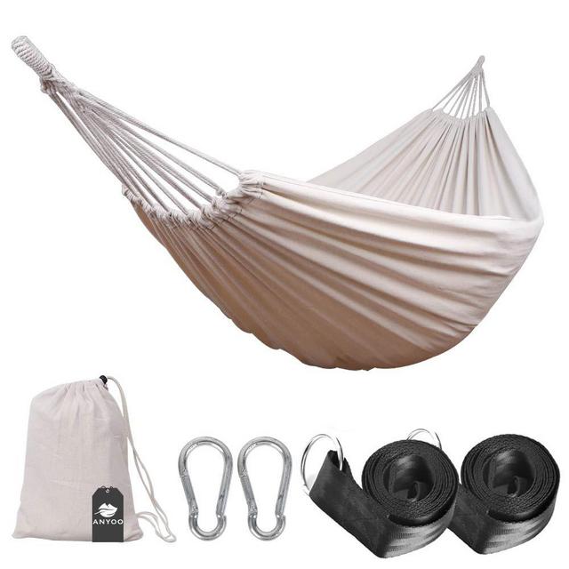 Anyoo Single Cotton Outdoor Hammock Multiples Load Capacity Up to 450 Lbs Portable with Carrying Bag for Patio Yard Garden