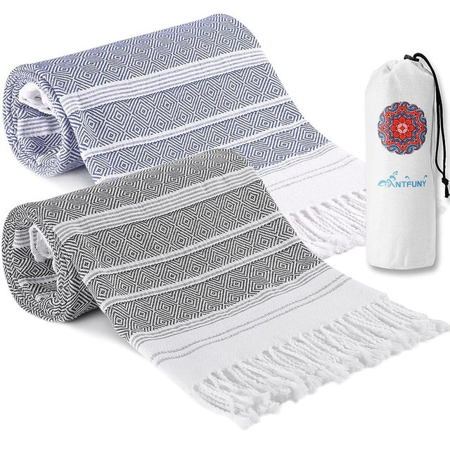 2 Packs Cotton Turkish Beach Towels Quick Dry Sand Free Oversized Bath Pool Swim Towel Extra Large Xl Big Blanket Adult Travel Essentials Cruise Accessories Must Haves Clearance Vacation Stuff