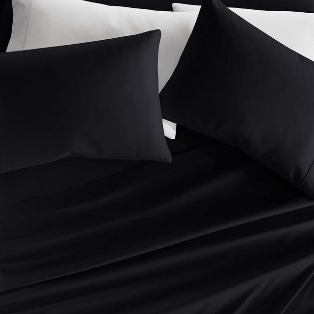 Linen Market Double-Brushed Microfiber King Sheet Set 4 Piece – Oeko-TEX Certified Ultra Soft & Wrinkle-Free - 16" Deep Pocket Sheets - Easy Care King Size - Black