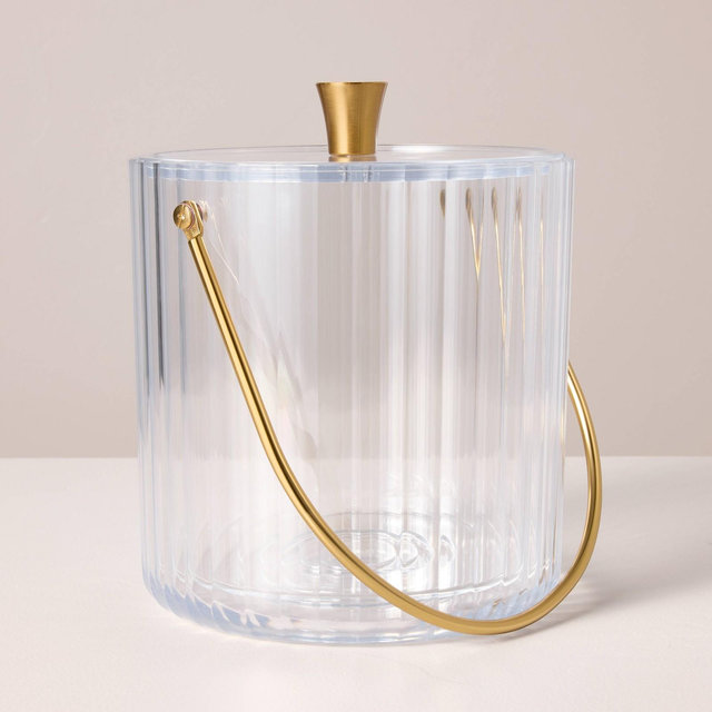 110oz Ribbed Tritan Plastic Ice Bucket Clear/Brass - Hearth & Hand™ with Magnolia