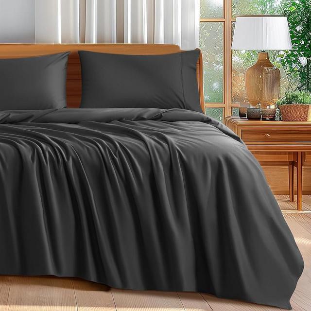 Shilucheng 100% Cotton King Size Sheets Set - 600 Thread Count，Luxury Egyptian Cotton Bed Sheets，5-Star Hotel Quality Sheets, Breathable & Cooling, 16 Inch Deep Pocket - 4 Piece (Black, King)