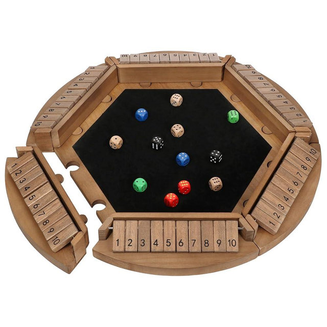 Shut The Box Game for 1-6 Players, Plusvivo Large Round Wooden Board Dice Game with 14 Dice for Adults, 6 Way Clever Math Game for Home Classroom or Pub
