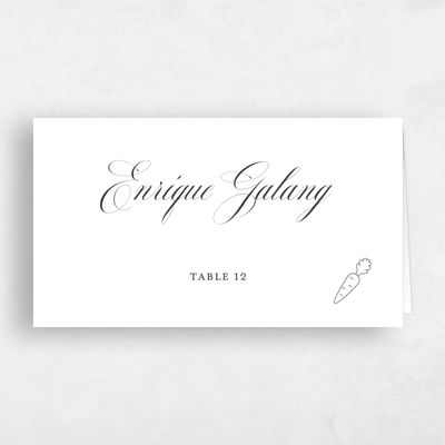 White Typography Wedding Place Card - Azurite Vegetarian