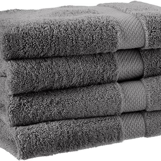 Amazon Aware 100% Organic Cotton Plush Bath Towels - Hand Towels, 4-Pack, Dark Gray