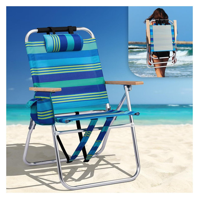 VINGLI Aluminum 17“Backpack Beach Chair ,Portable with Adjustable Straps, 3-Position Reclining, Cup Holder