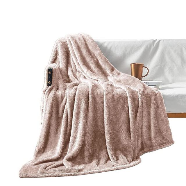 Exclusivo Mezcla Plush Fuzzy Large Fleece Throw Blanket (50" x 70", Camel)- Soft, Warm& Lightweight