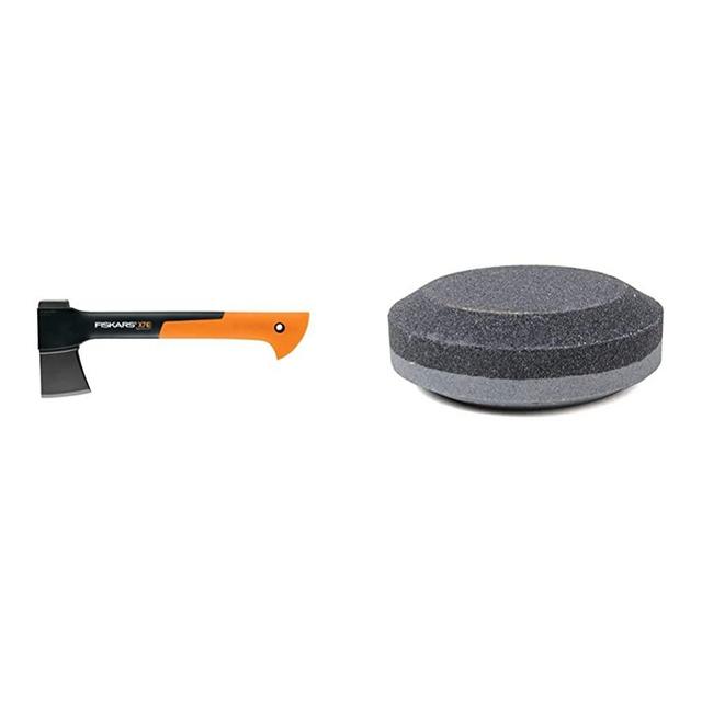 Fiskars 378501-1002 X7 Hatchet & Lansky Puck - Dual Grit Multi-Purpose Sharpener - Blade & Tool Sharpener