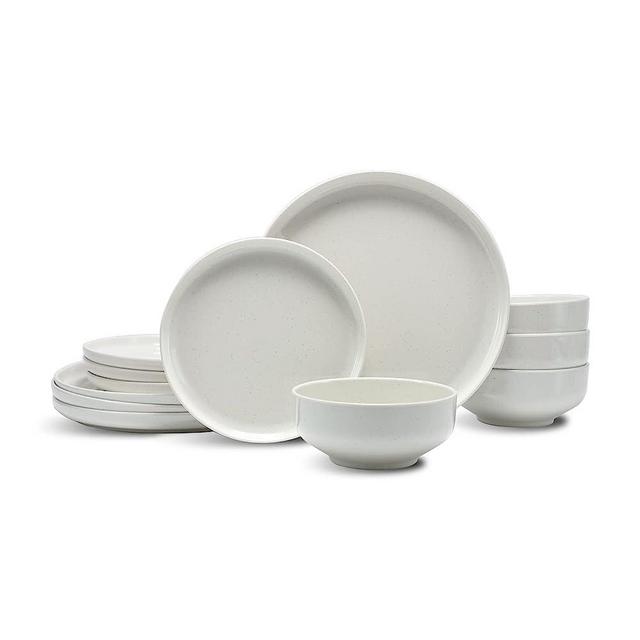 Melamine Dinnerware Sets, 12pieces Plates and Bowls Sets,Dish Set for 4,Unbreakable Dinnerware, Dishwasher Safe, BPA free,Great for Outdoor and Indoor Use, Spotty White Color