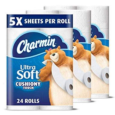 Charmin Ultra Soft Cushiony Touch Toilet Paper, 24 Family Mega Rolls = 123 Regular Rolls