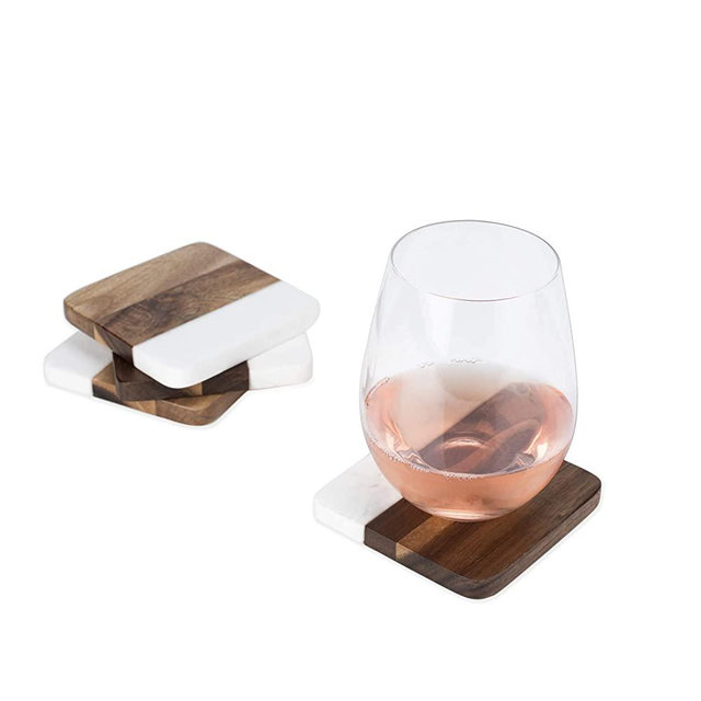 Twine Rustic Farmhouse: Marble & Acacia Coaster Set