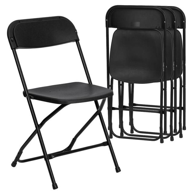 Flash Furniture Plastic Folding Chairs in Black (Set of 4)