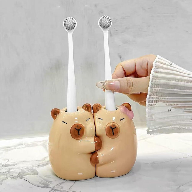 Ceramic Toothbrush Holder for Bathroom, Cute Capybara Shape Small Tooth Brush Holders for Bathroom Countertop Home Office Table Decor