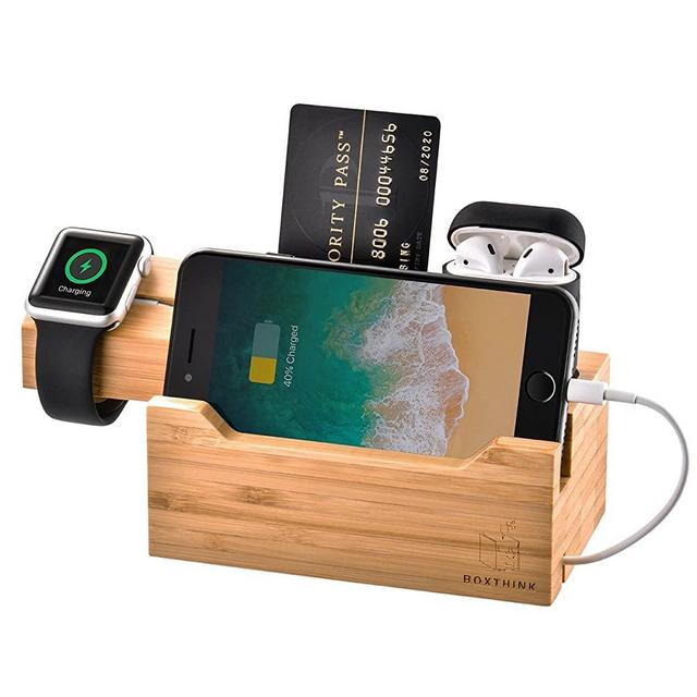 ZeroElec Charging Dock AirPods Apple Watch Charger Stand Bamboo Wood Charging Station Desk Organization Compatible with AirPods/Apple Watch Series3/2/1/iPhone