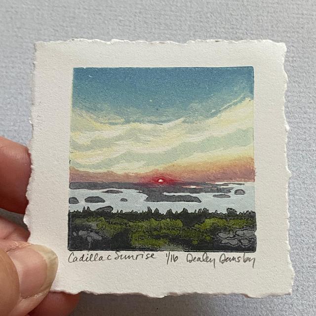 Cadillac Sunrise, Limited Edition Lino Print, Sunrise, Acadia National Park