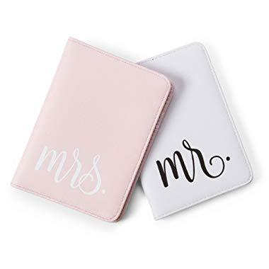 Mirror Mirror Passport Wallets Travel Holder Set: Mr. & Mrs. Slim Waterproof Passport Case Covers & Organizer Slots for ID, Money & Credit Card - White & Pink