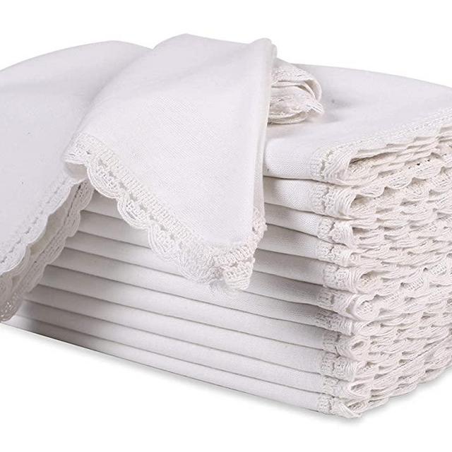 Cloth Dinner Napkins with Lace -100% Cotton -White Color,20x20,Wedding Napkins,Cocktails Napkins,Dinner Napkins,Decorative Napkins,Mitered Corners,Machine Washable Dinner Napkins Set of12