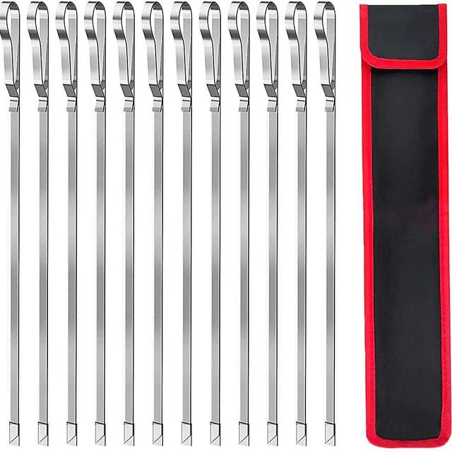 Unves Kabob Skewers, 17" Reusable Flat Metal Skewers for Grilling, Stainless Steel Grill BBQ Skewers Wide Shish Kabob Sticks for Shrimp Meat Chicken Vegetable, 10 Pack