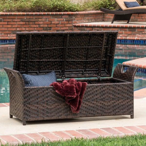Wing Outdoor Wicker Storage Bench by Christopher Knight Home