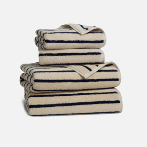 Super-Plush Turkish Cotton Bath Towel Bundle - Striped Midnight Navy