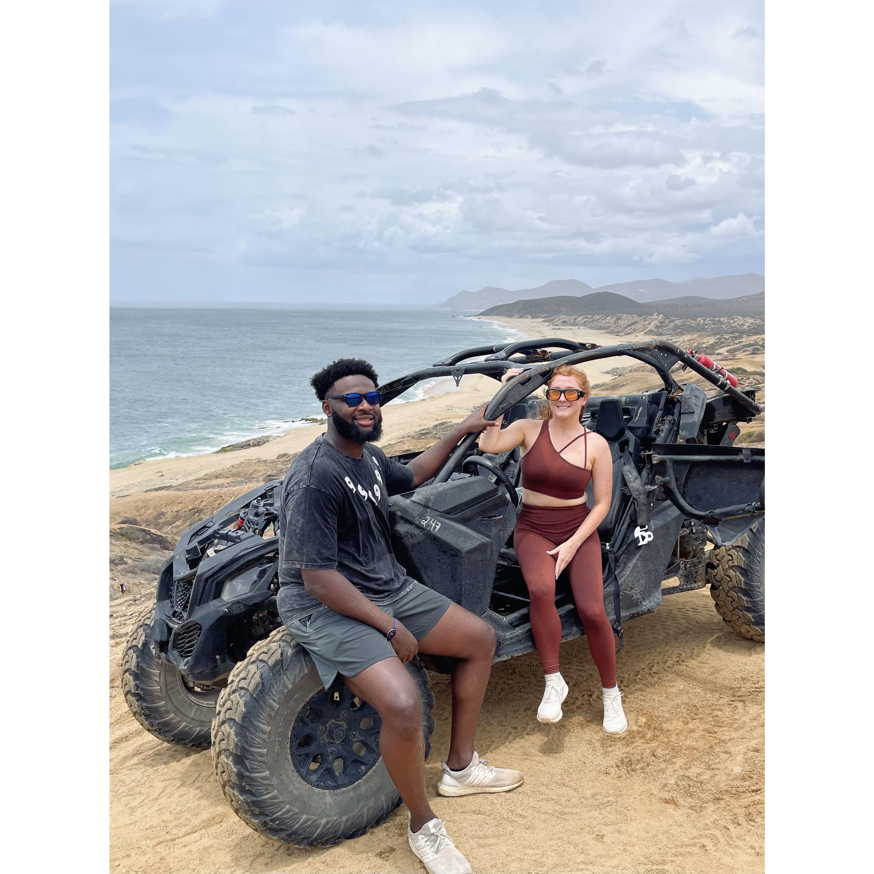 UTV riding while in Cabo -- it poured on us about halfway through the drive, but we got to see a sea turtle making a nest and (unknowing to Hannah) enjoy our last day before the engagement! 𓆉