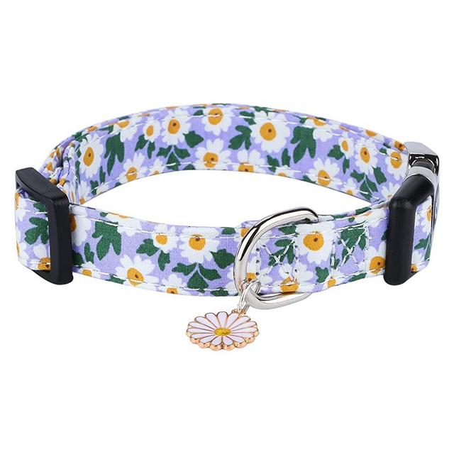 CHEDE Cotton Dog Collar for Small Medium Large Dogs,Girl Dog Collar with Quick-Release Buckle,Flowers Soft Adjustable Pet Collar (Small, Blue Daisy)