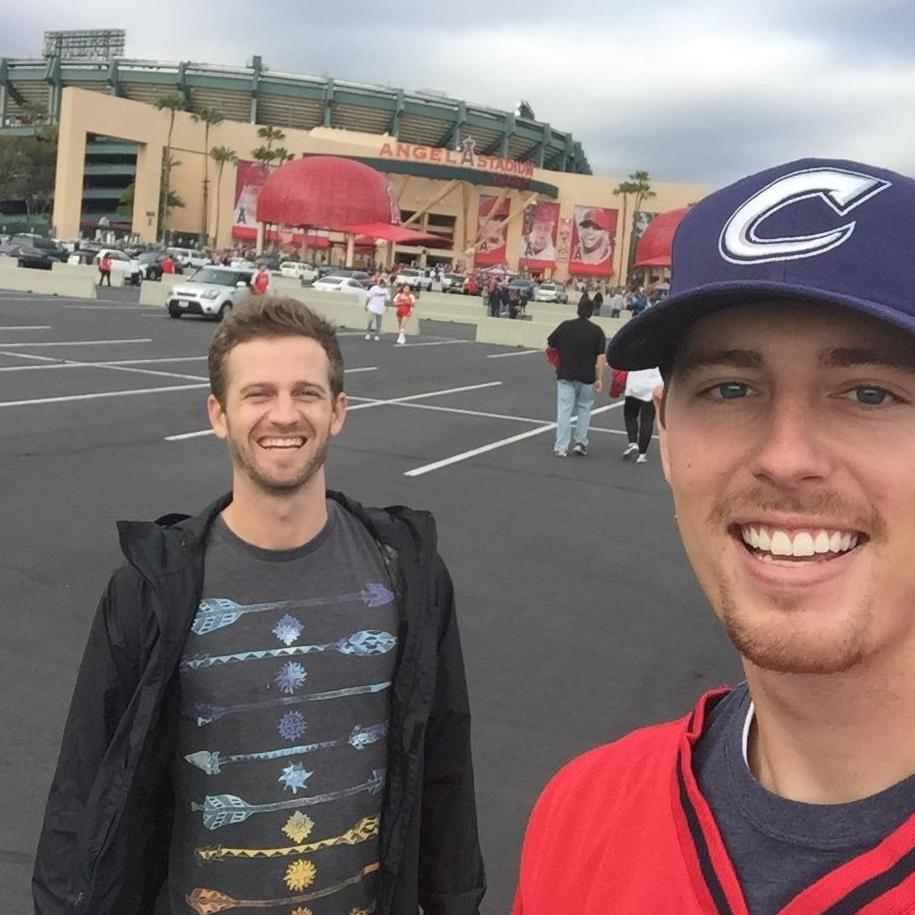 Groomsman Clay Greaney and Sam lived together in Santa Barbara from April 2016 until they both moved out of town in August 2018. Many great memories including this trip to Anaheim Angels/Indians game!