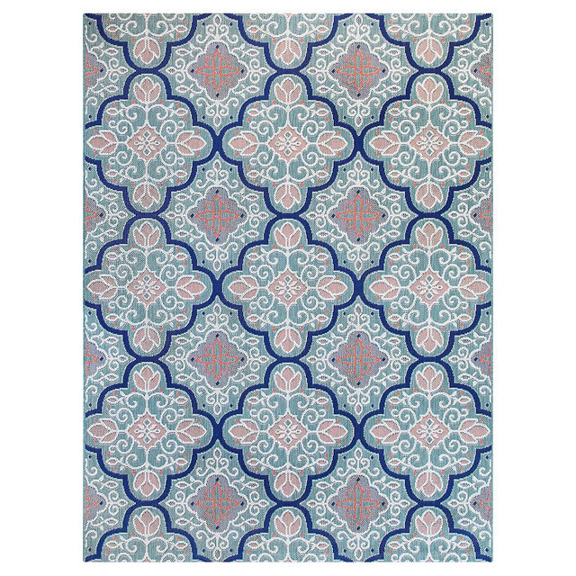 Star Moroccan Teal/Coral 9 ft. x 12 ft. Floral Indoor/Outdoor Area Rug