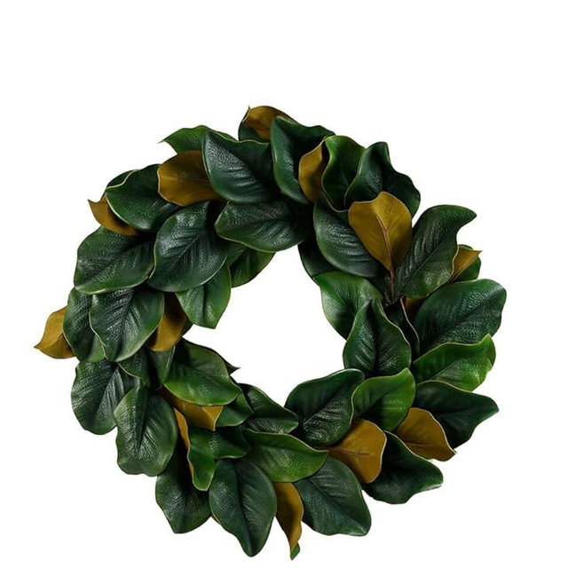 Serene Spaces Living Artificial Green Magnolia Leaf Wreath, Ideal to Hang at Wedding, Store Display, Window Sill, Fall Decor, Perfect Holiday Décor, Measures 24" Diameter and 4" Tall