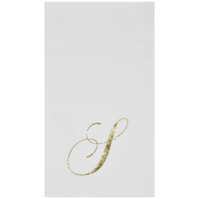 Gift Boutique 100 Gold Monogram Guest Napkins Letter S Disposable Paper Pack Elegant Metallic Golden Foil Dinner Hand Napkin for Bathroom Powder Room Wedding Holiday Baby Shower Decorative Towels