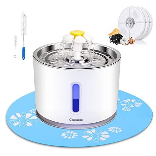 Comsmart Cat Water Fountain, 81 Ounce/2.4 Liters LED Pet Fountain Stainless Steel Automatic Drinking Water Dispenser for Cats, Dogs, Other Pets