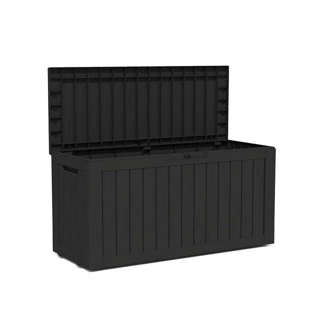 TARKARI 90 Gallon Lockable Resin Deck Box with Wheels, Waterproof & UV-Resistant Outdoor Storage Box for Outdoor Cushion Storage, Garden Tools & Pool Accessories Storage, Black