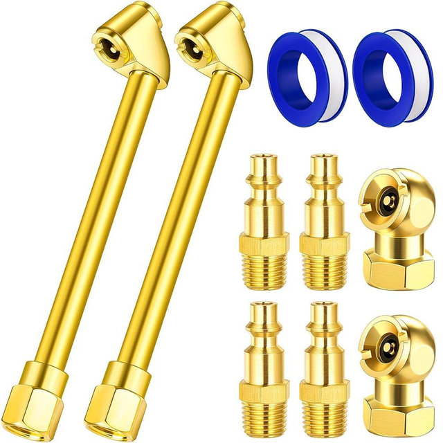 LUMITECO 2 Pack Heavy Duty Air Chuck Set-1/4 Inch Female NPT Closed Ball tire Chuck, Dual Head Air Chuck and Standard Male Quick Plug, Tire Air Fill Kit for Tire Inflator Gauge and Air Compressor