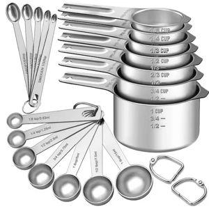 21-Piece Stainless Steel Measuring Cups and Spoons Set with 2 Detachable Rings, Kitchen Gadgets for Cooking Baking