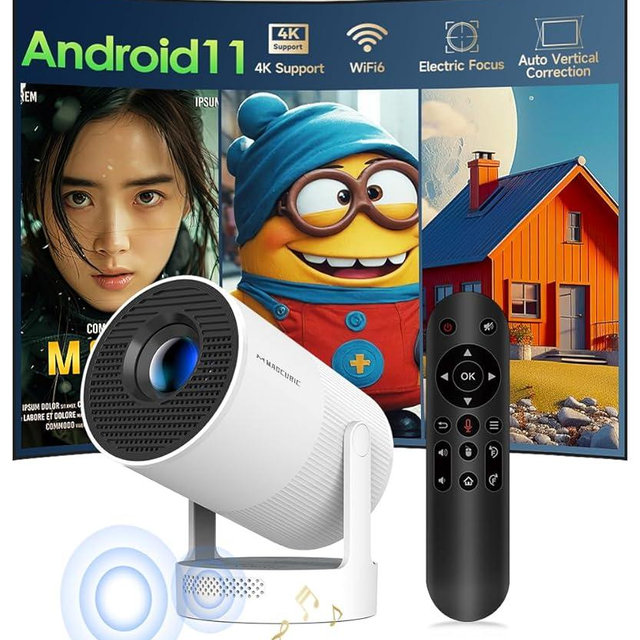 【Electric Focus】Magcubic Mini Projector 4K Support, Portable Projector with WiFi 6 and Bluetooth 5.4, Smart Proyector, 5W Soundbase Speaker, 180° Rotation for Home Theater HY300 Ultra