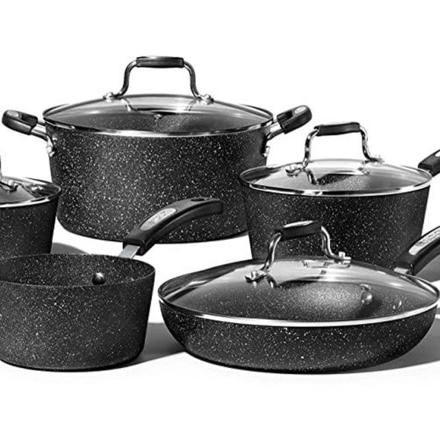 Starfrit 034707-001-0000 Rock 10 Piece Cookware Set, Black