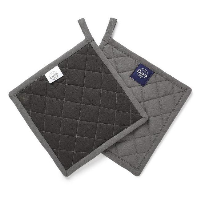 Encasa Heat Resistant Cotton Pot Holders with Hanging Loop - Set of 2 - Grey - Multipurpose Quilted Everyday Hot Pad for Kitchen, Camping, BBQ & Microwave - 8 in