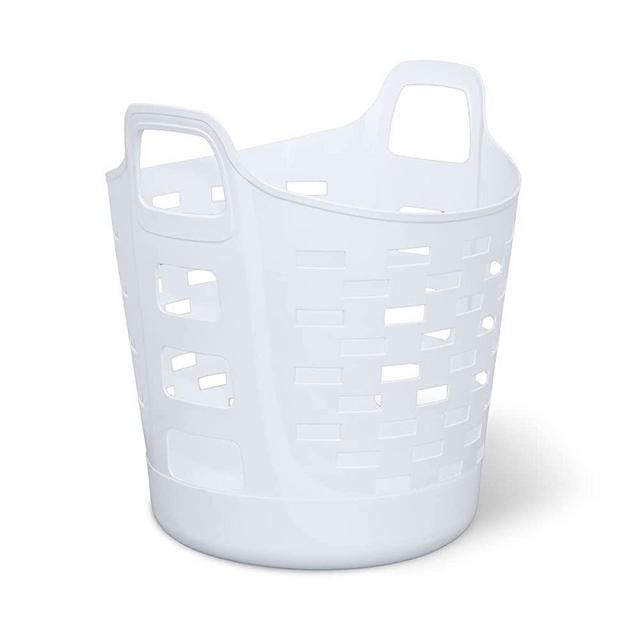 Clorox Flexible Laundry Basket - Plastic Hamper for Clothes, Bedroom, and Storage - Portable Round Bin with Carry Handles, 1 Bushel, White