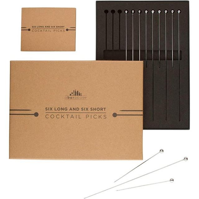Stainless Steel Cocktail Picks – Combo Pack 12pc (4” & 8" (6 pcs each)) Perfect Bar Tools, Metal Stir Sticks for Bloody Mary, Tom Collins, Olive Skewers, Drink Garnish, Shrimp or Appetizer Charcuterie