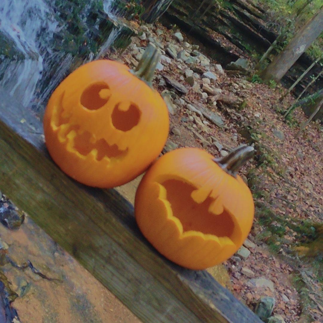 Every anniversary, we carve jack-o-lanterns by the waterfall at City Lake in Cookeville. This was for our 2 year anniversary on October 7th, 2024.