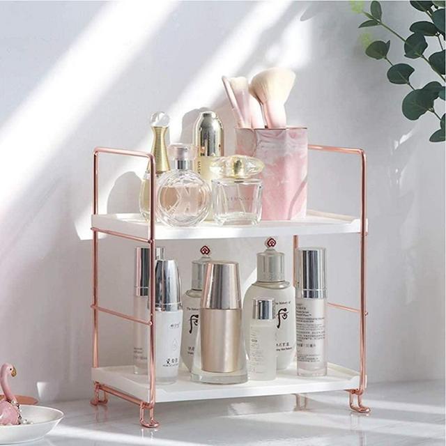 Desktop Cosmetics Storage Rack Rose Gold 2/3 Layers Bathroom Makeup Organizer Assembled Kitchen Seasoning Iron Storage Shelves (2-Layers)