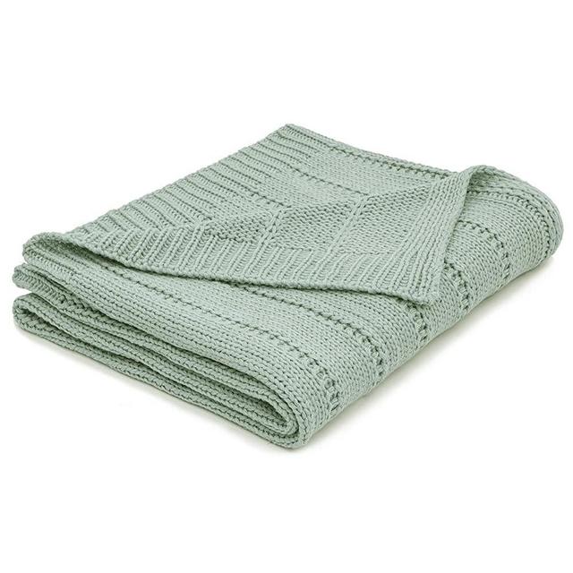 RECYCO Acrylic Solid Color Knitted Throw Blanket Cable Textured Decorative Throw Blanket for Couch Chairs Bedroom Office Home Decor (Sage)