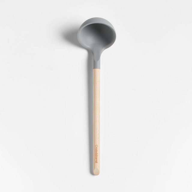 Crate & Barrel Grey Silicone and Wood Ladle