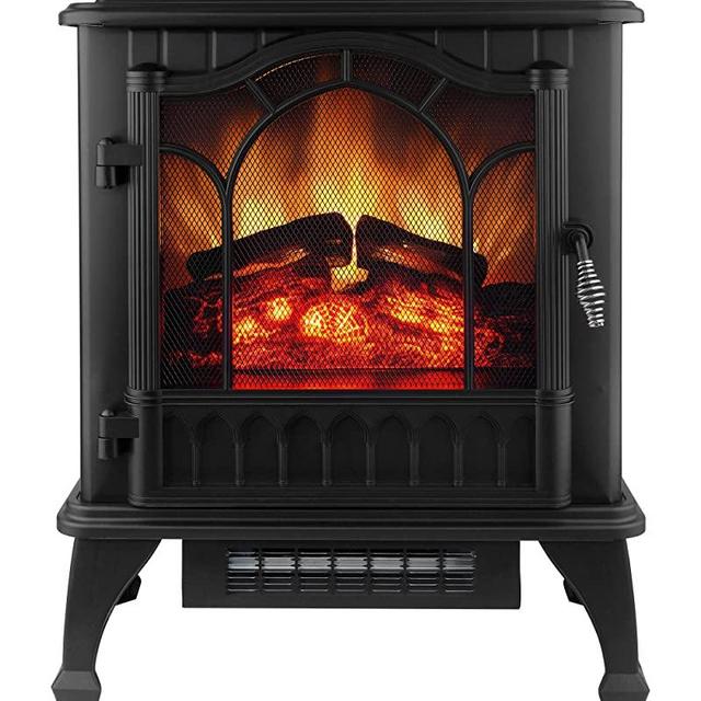 AIRMATE Electric Fireplace Heater, 25" Freestanding Space Heater Fireplace Stove with 3D Realistic Flame, 1500W Portable Electric Heater for Indoor Use, Thermostat, Overheating Protection - Black
