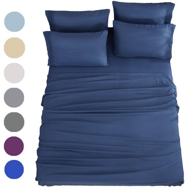 SONORO KATE Bed Sheets Set Sheets Microfiber Super Soft 1800 Thread Count Luxury Egyptian Sheets 16-Inch Deep Pocket Wrinkle Fade and Hypoallergenic - 6 Piece (King, Navy Blue)