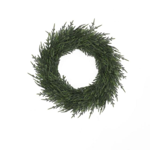 LuxenHome 35-Inch Large Artificial Holiday Wreath, Green Christmas Mantel & Entryway Accent