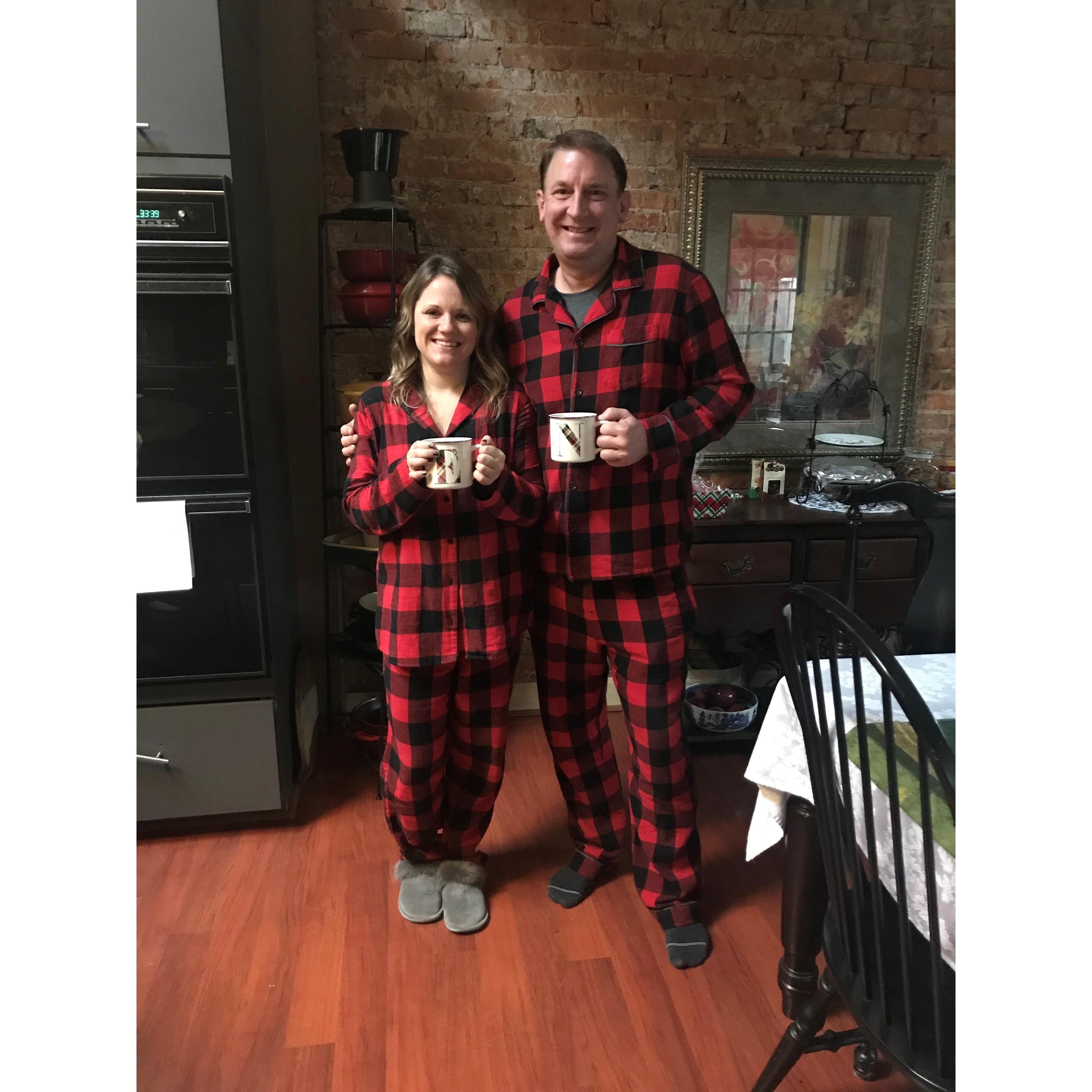 Christmas morning in matching PJs and mugs!