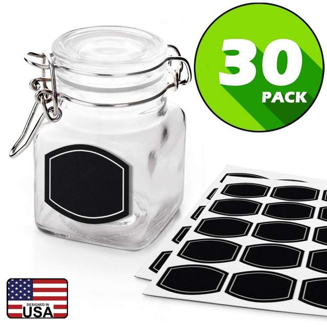 Spice Jars Airtight 3.4 oz small mason Glass Jars with Leak Proof Rubber Gasket + Hinged Lid + Reusable Chalkboard Label Multipurpose Spice Containers Herb Seasoning Art Craft Storage Empty - 30 Pack