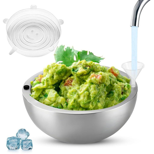 Ice Dip Bowl with Lid - 304 Stainless Steel Ice Chiller Bowl with Lid, 35 oz – 7.9 x 3.6 in, Keeps Food Cold or Hot - Ice Bowl for Parties, Ice Bowl for Parties and Home Use, Dip Chiller Bowl