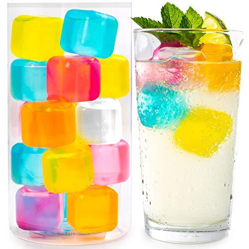 Reusable Ice Cubes For Drinks - Chills Drinks Without Diluting Them - Made From BPA Free Plastic - Refreezable, Washable, Quick And Easy To Use - For All Beverages - Pack Of 20 With Storage Tube
