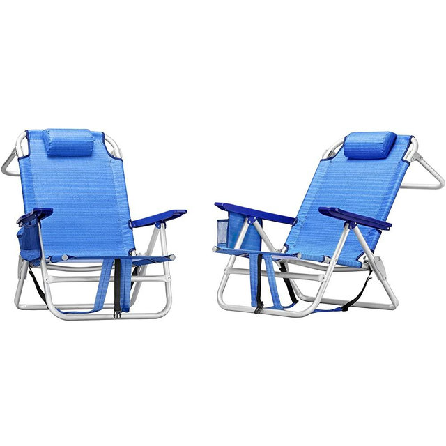 LEMBERI Backpack Beach Chairs for Adults,1/2 Pack Folding Heavy Duty Camping Chair with Large Pockets and Cup Holder,Adjustable high Beach Lounge Chairs with Towel Rack for Outdoor,Travel (2, Navy)